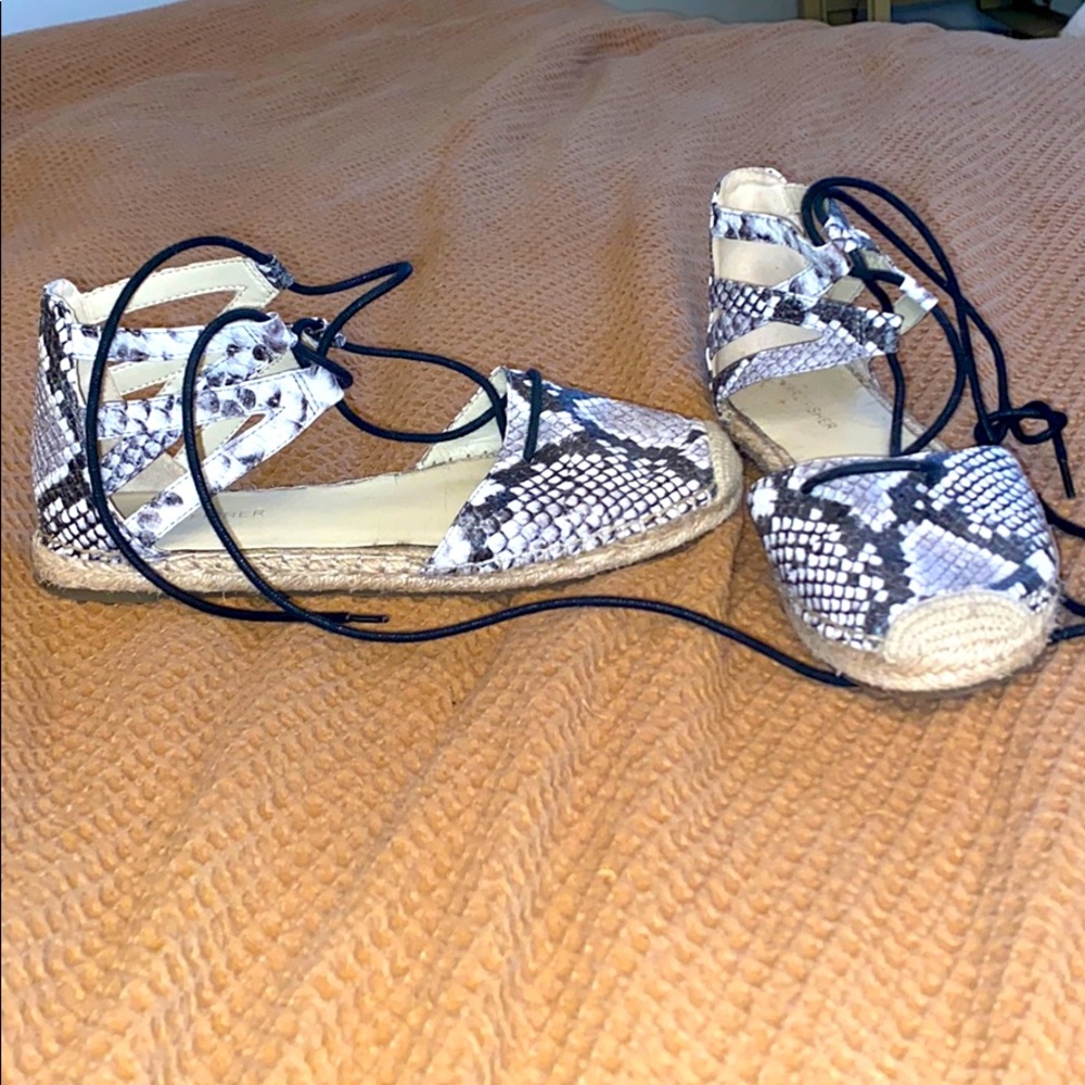 Snakeskin ankle tie espadrilles